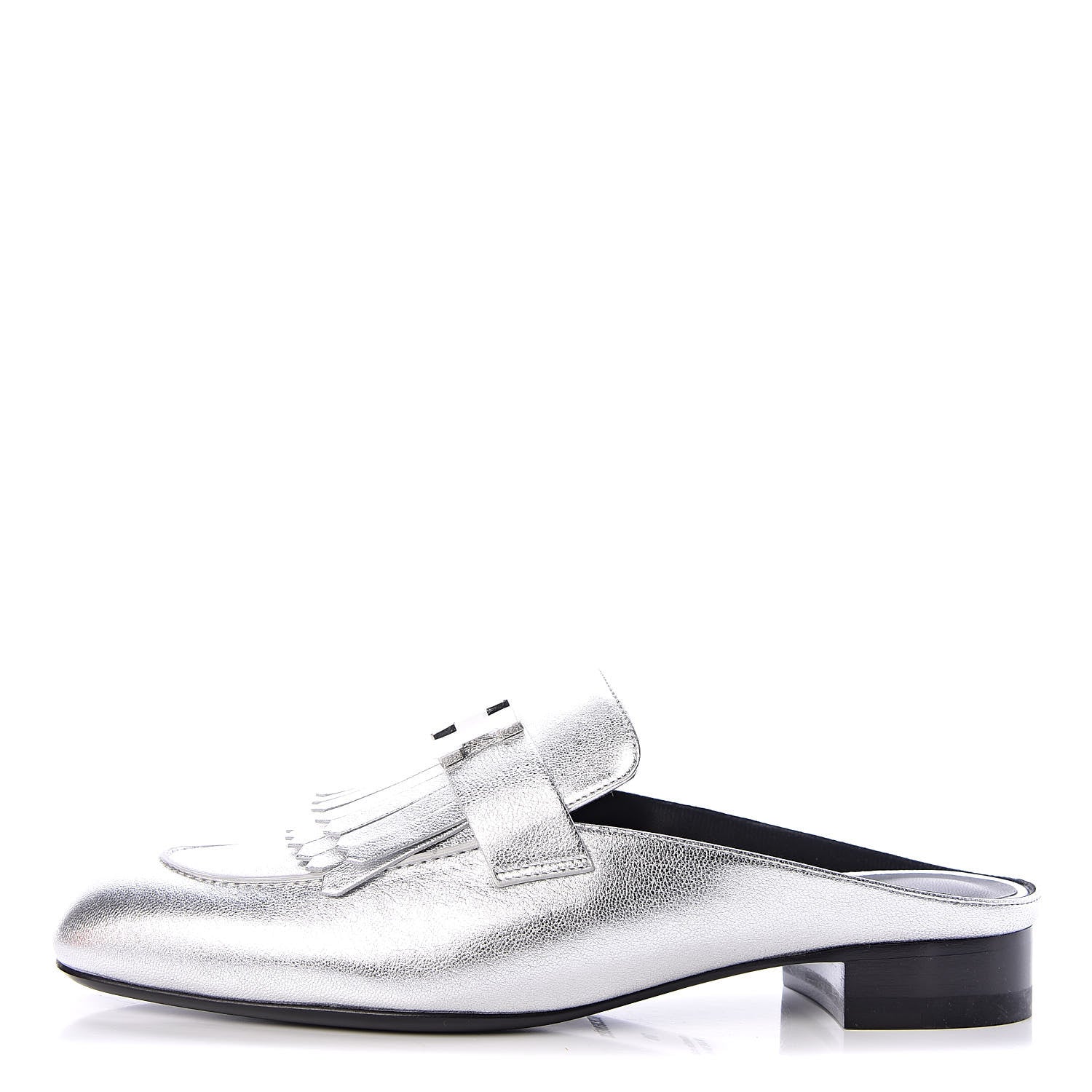 Hermes Metallic Goatskin Womens Rivoli Mules 39 Gris Argente 1 of 9
