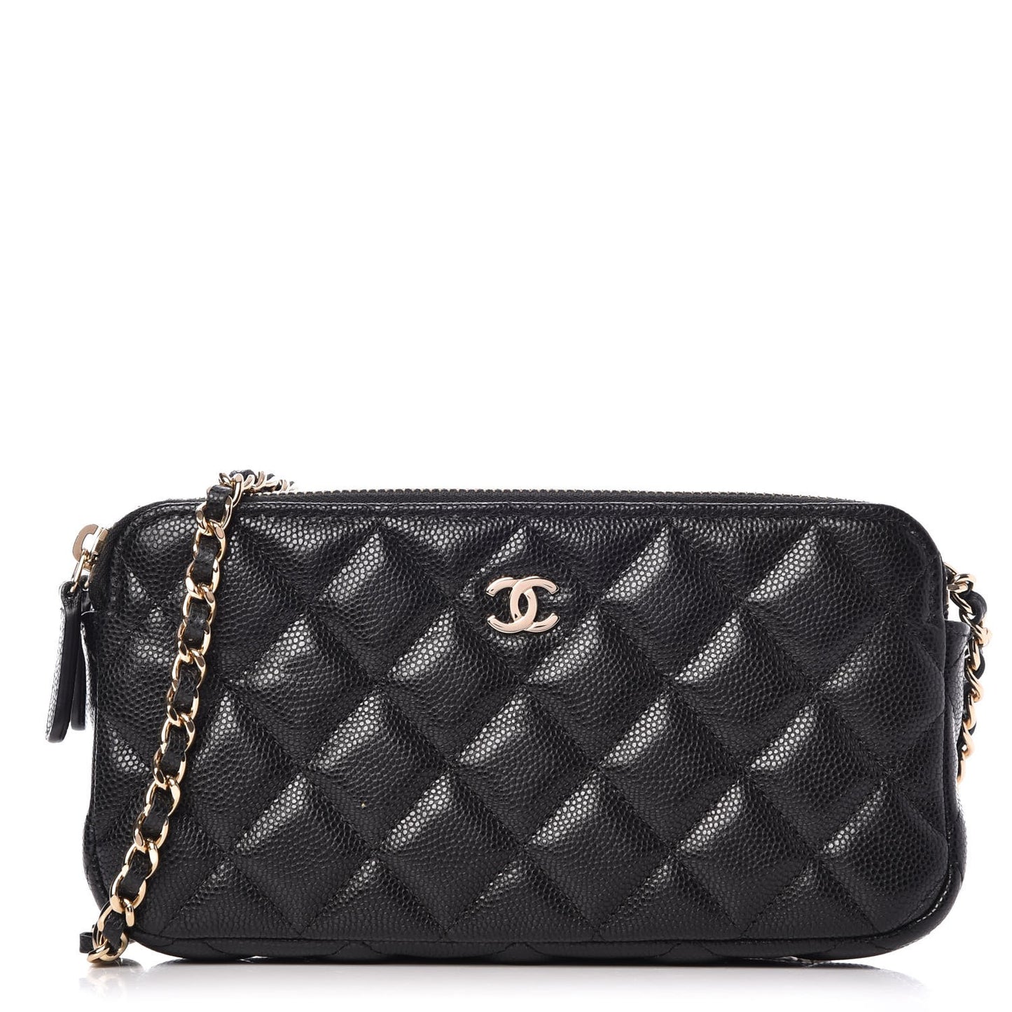 Caviar Quilted Small Clutch With Chain Black