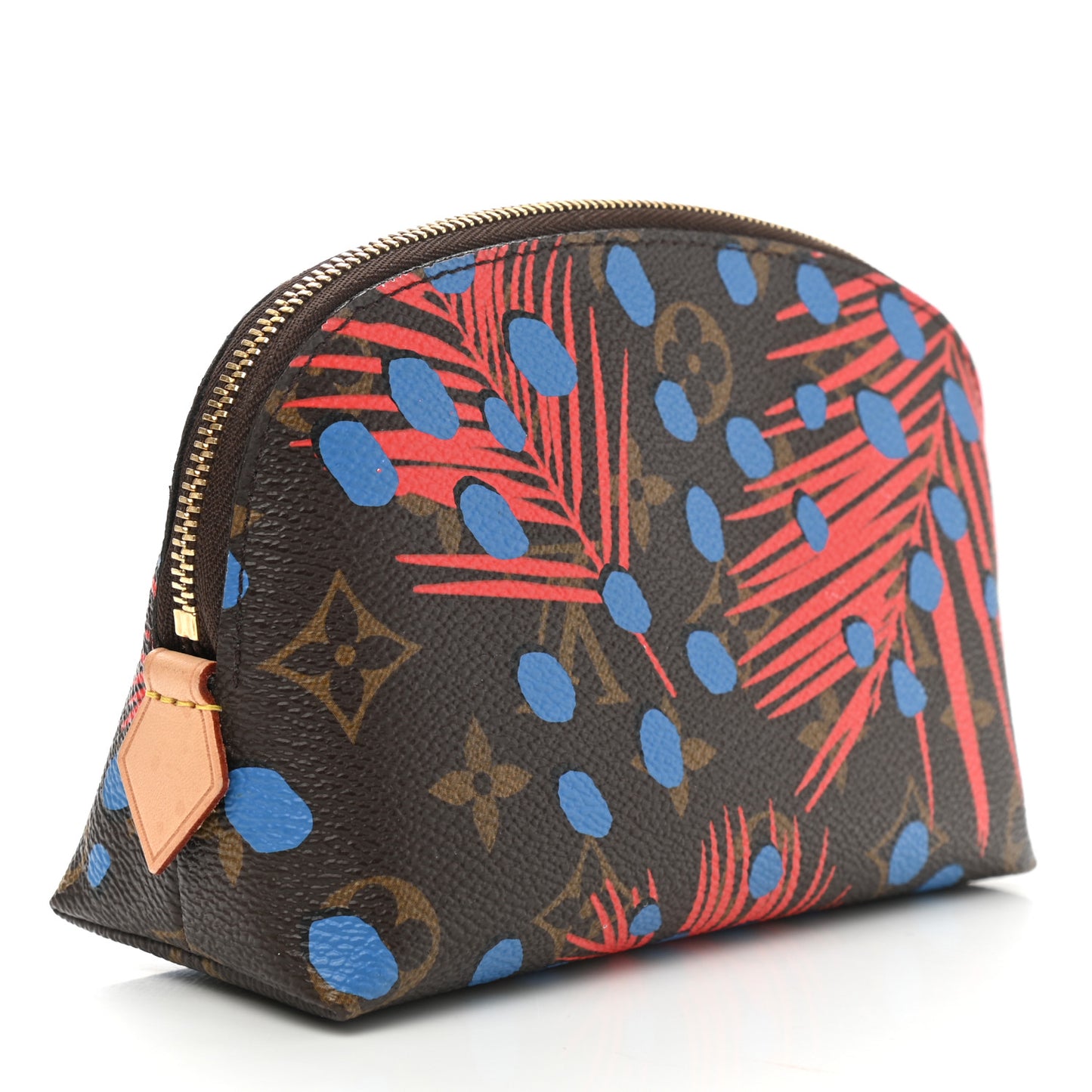 Monogram Jungle Dots Cosmetic Pouch Coquelicot Denim