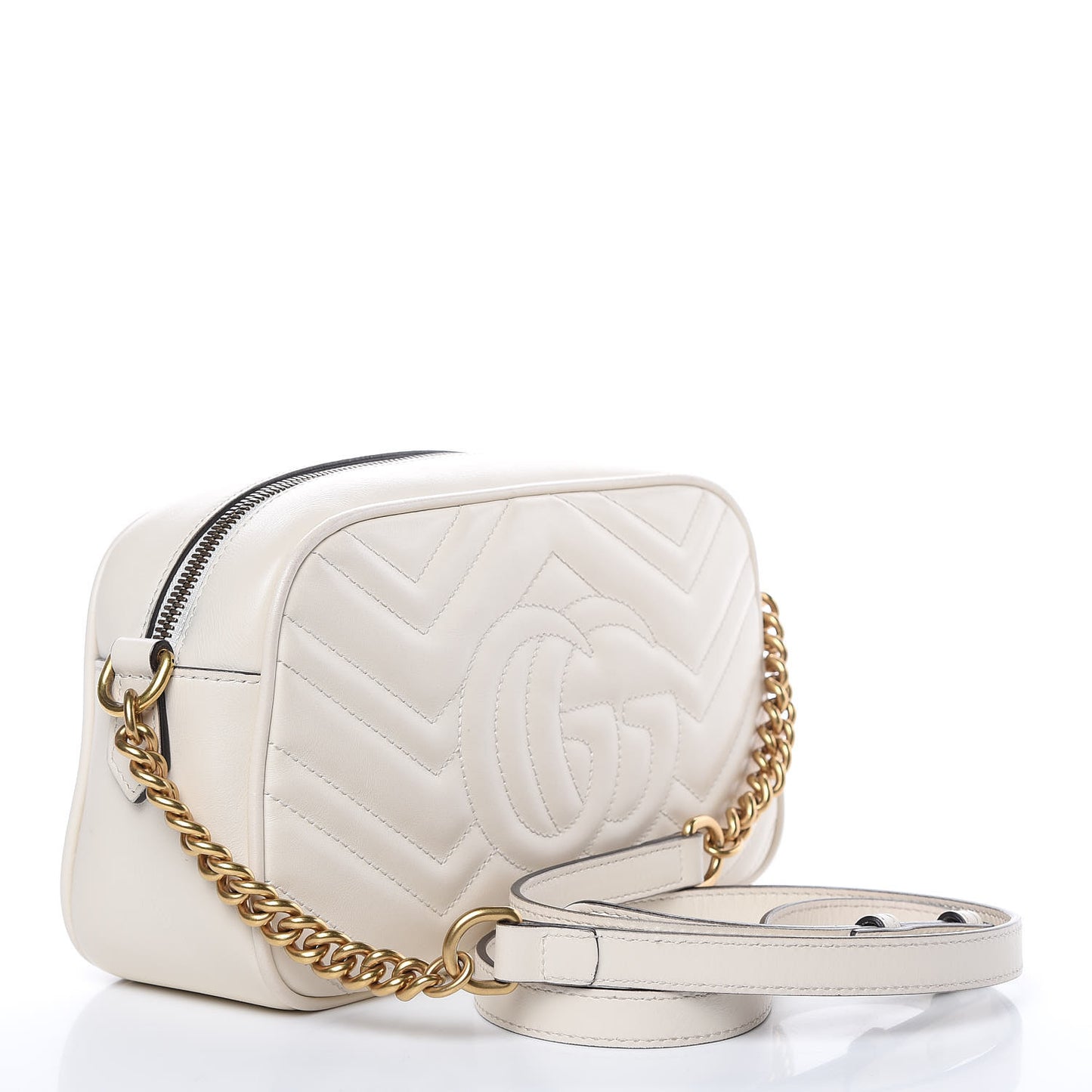 Calfskin Matelasse Small GG Marmont Chain Shoulder Bag White