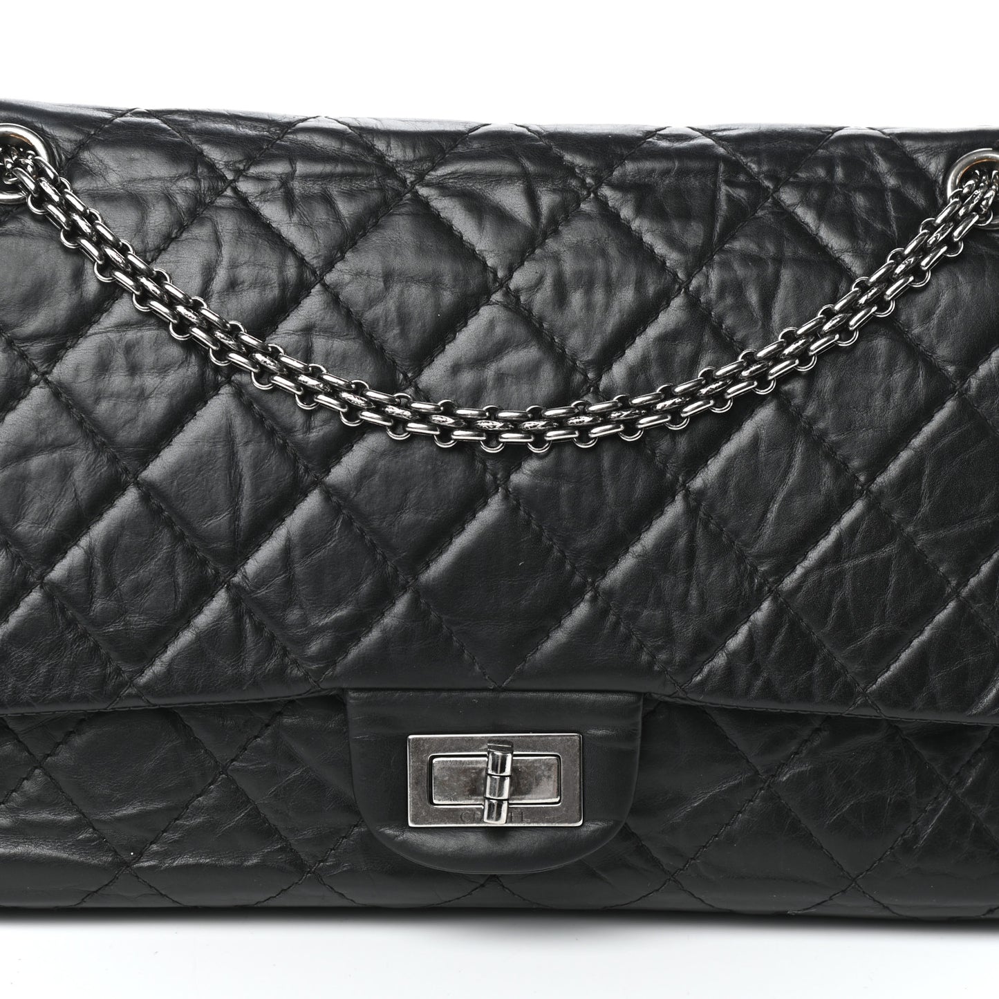 Aged Calfskin Quilted 2.55 Reissue 227 Flap Black