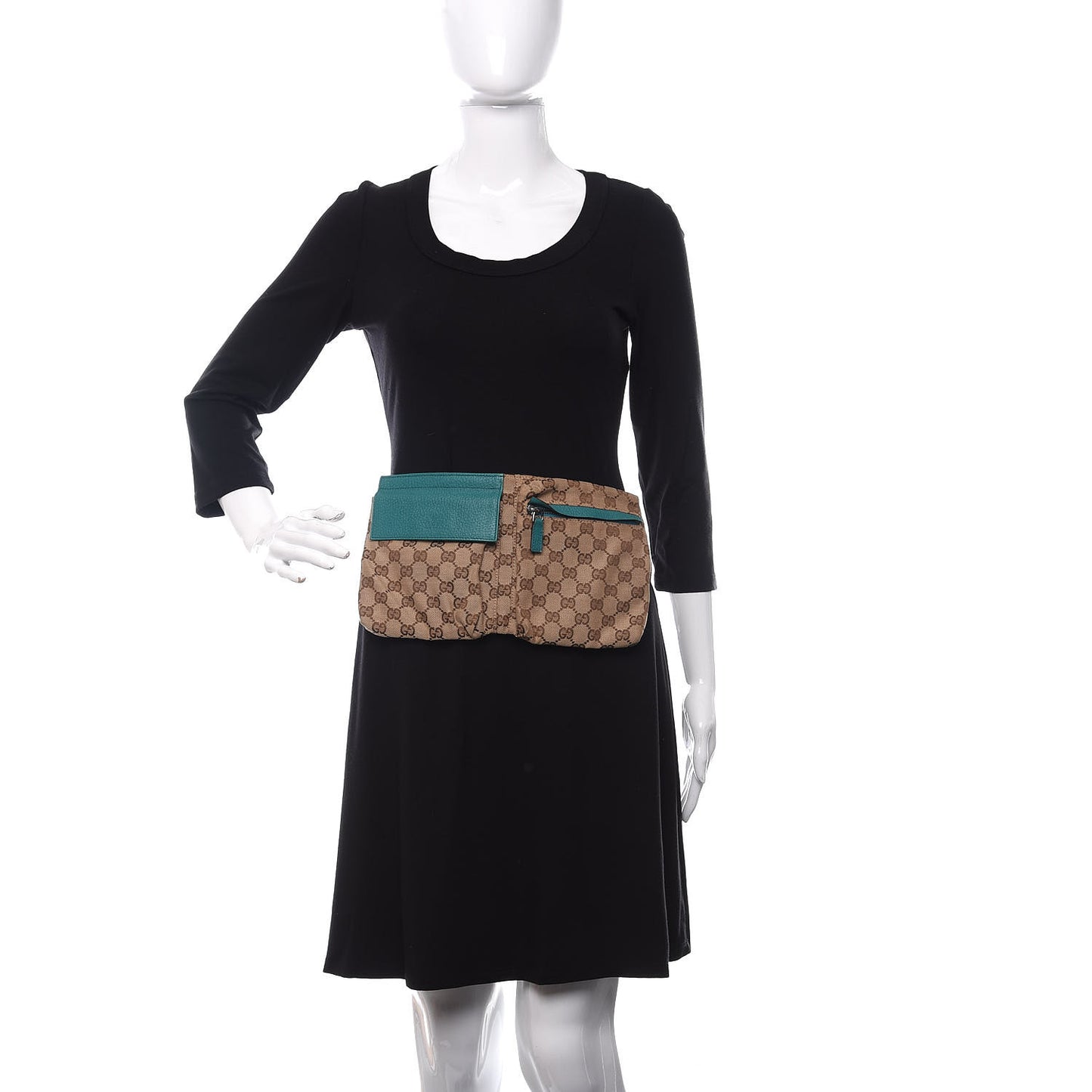 GG Monogram Web Double Pocket Belt Bag Turquoise
