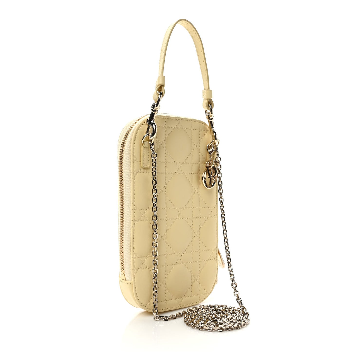 Lambskin Cannage Lady Dior Phone Holder Light Yellow
