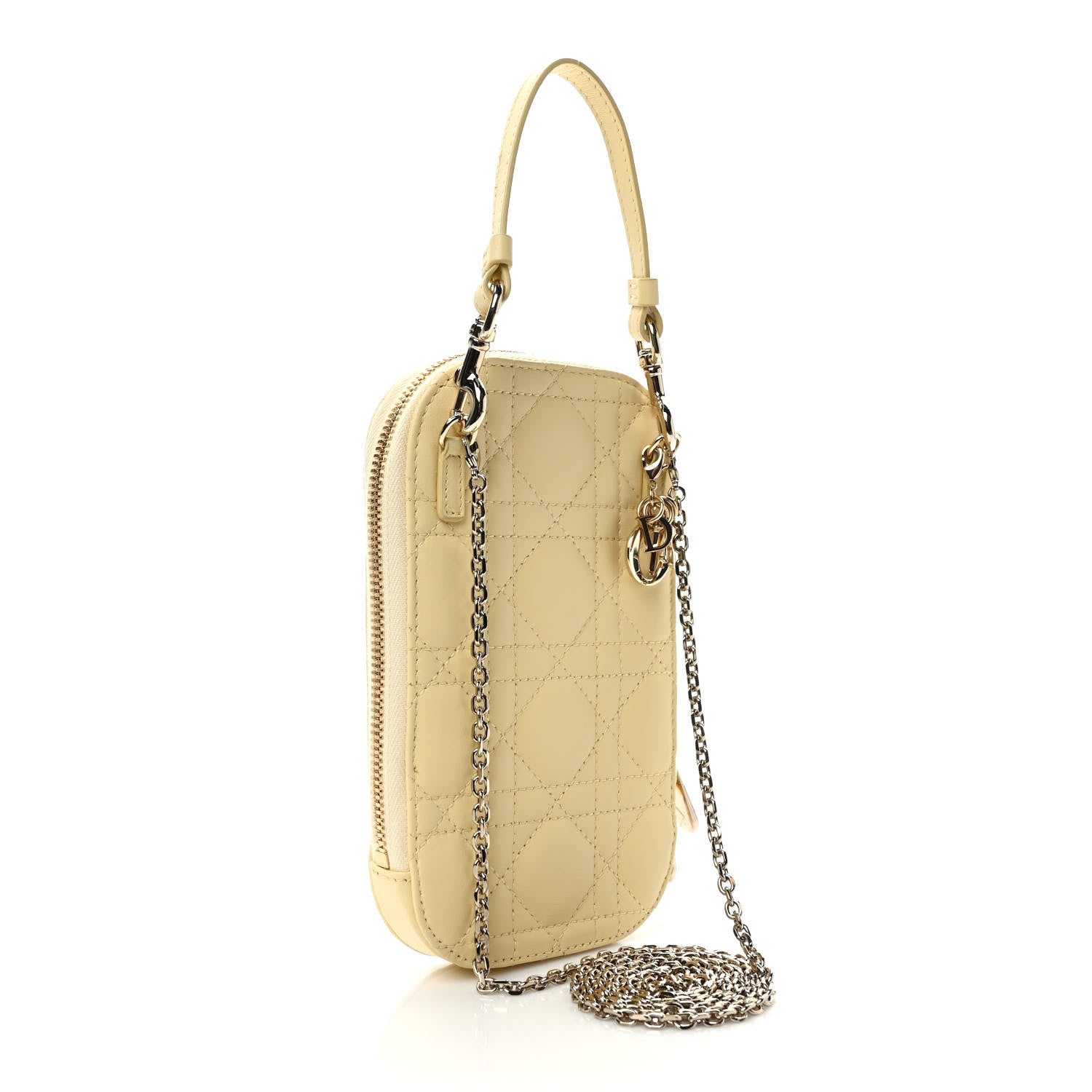 Christian Dior Lambskin Cannage Lady Dior Phone Holder Light Yellow 3 of 9