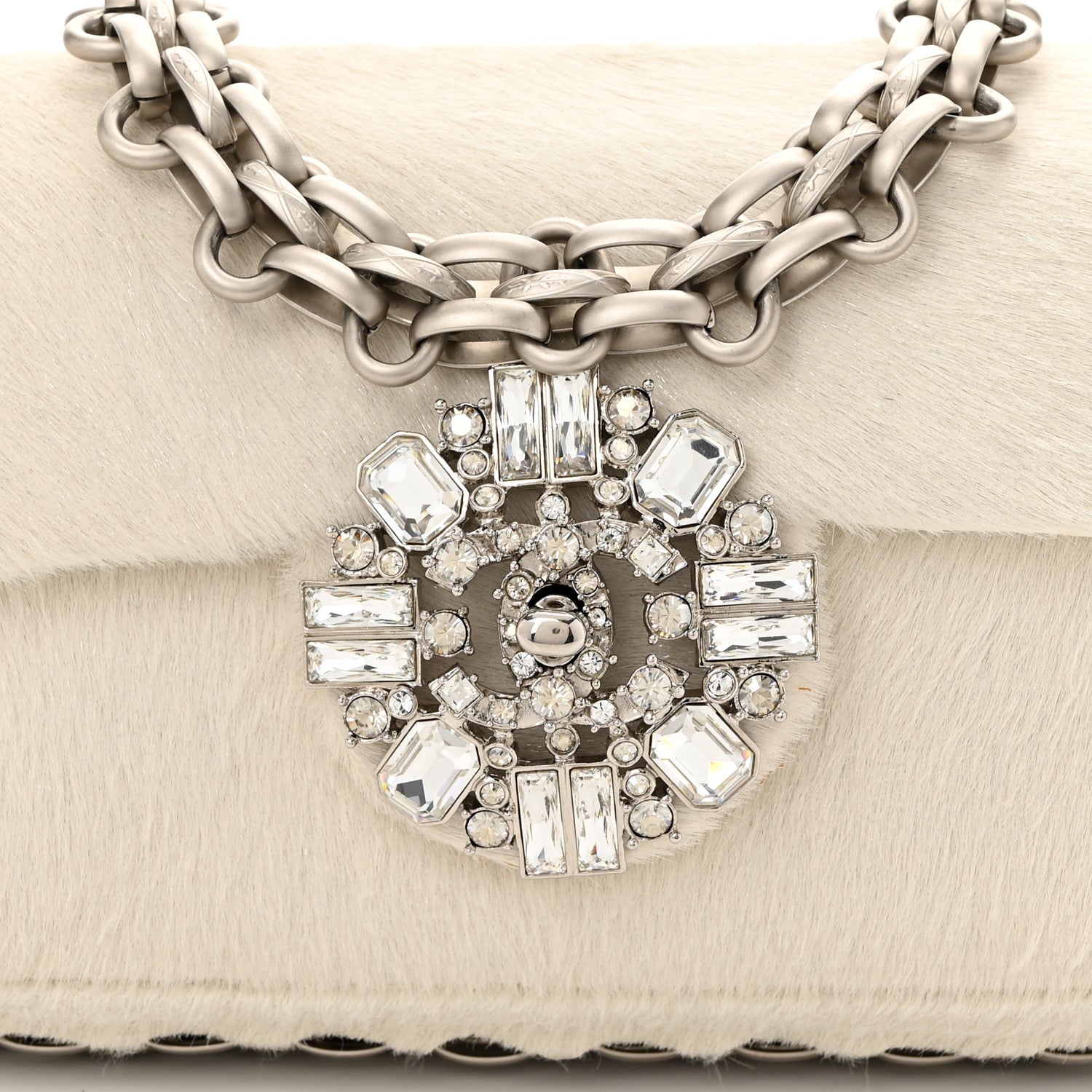 Chanel Pony Hair Baguette Crystal CC Flap Bag White 8 of 10