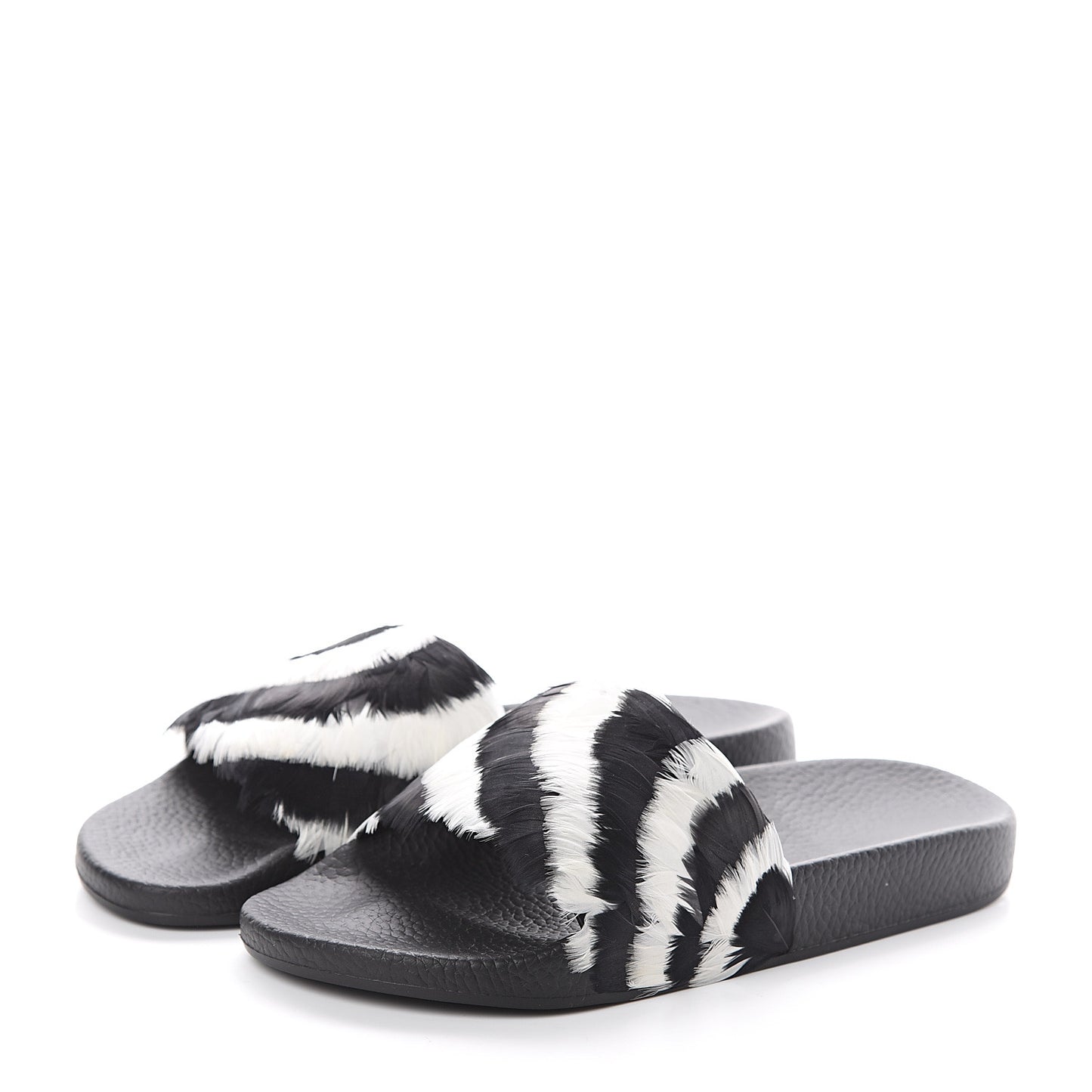 Rubber Feather Pool Slide Sandals 38 Black White