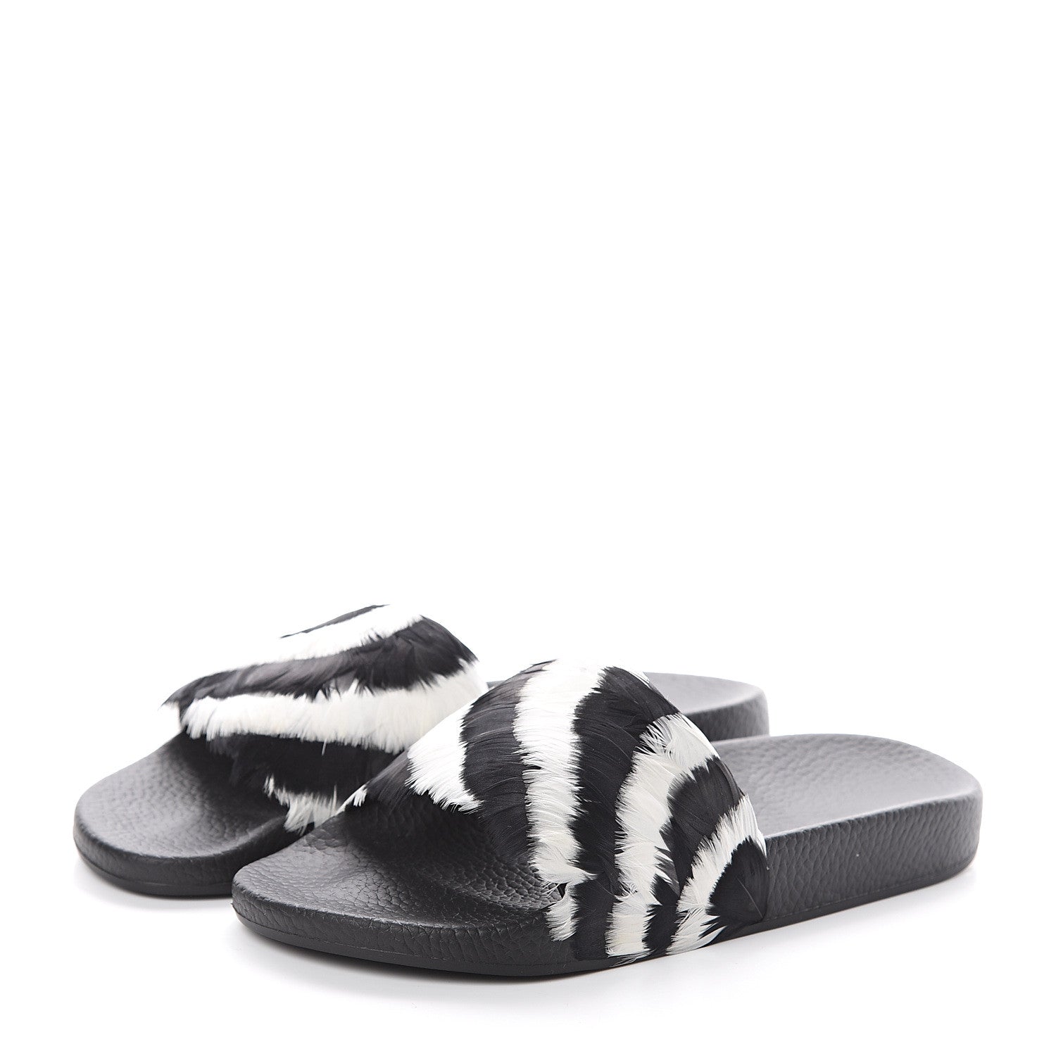 Valentino Garavani Rubber Feather Pool Slide Sandals 38 Black White 3 of 6