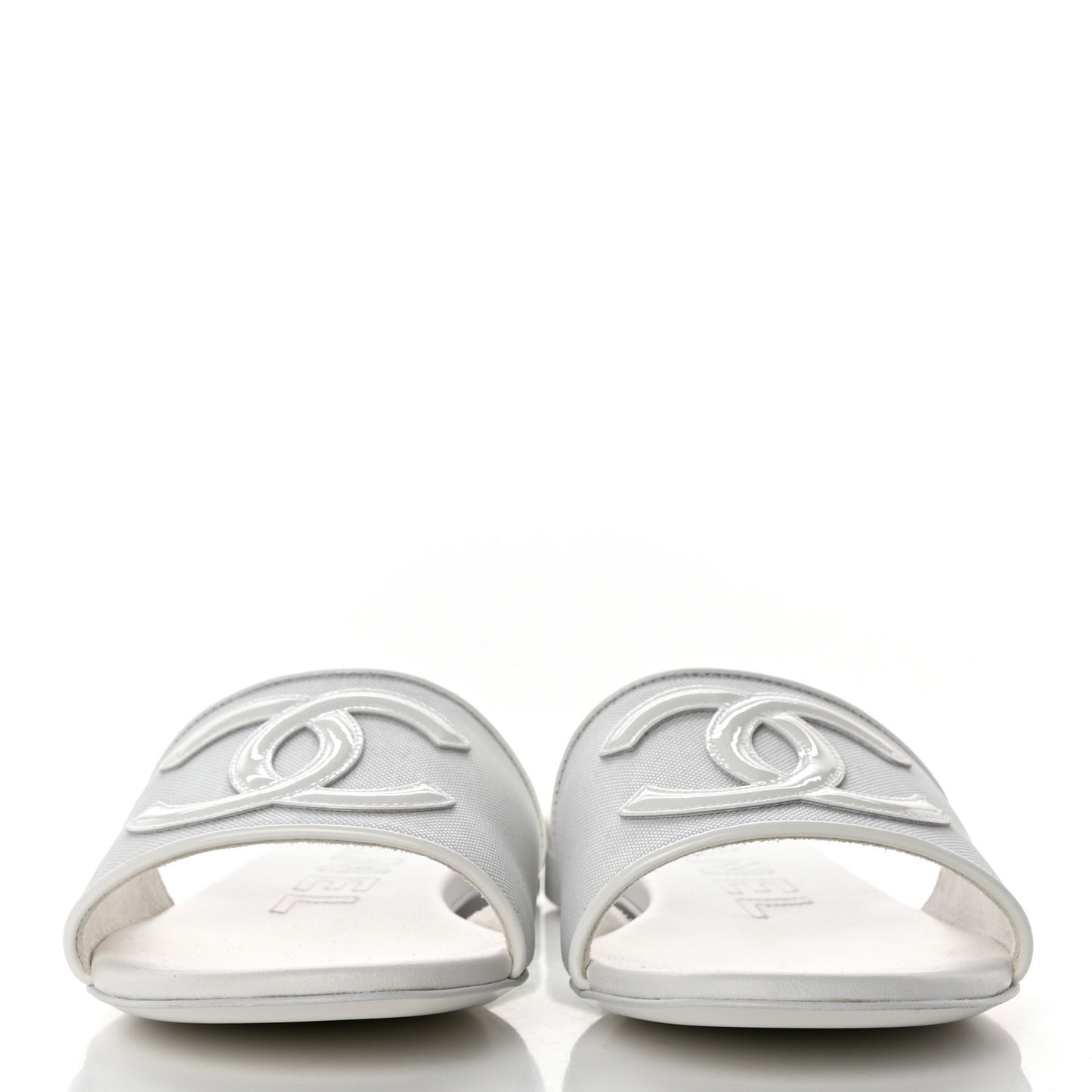 Mesh Patent Calfskin CC Mules 37 White