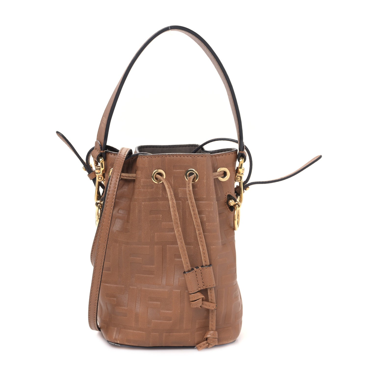 Fendi Vitello Liberty F is Fendi FF 1974 Embossed Mini Mon Tresor Bucket Bag Caramello 1 of 9