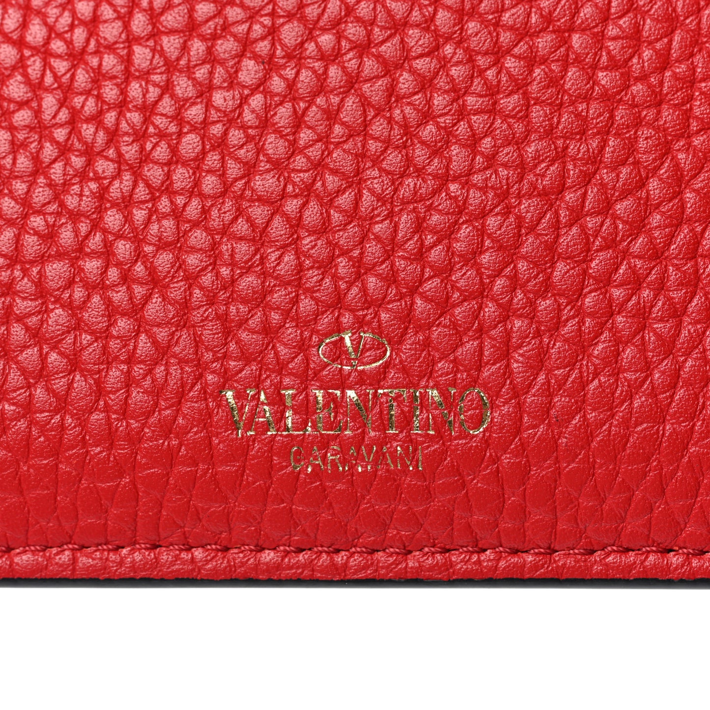 Pebbled Calfskin Rockstud Card Holder Red