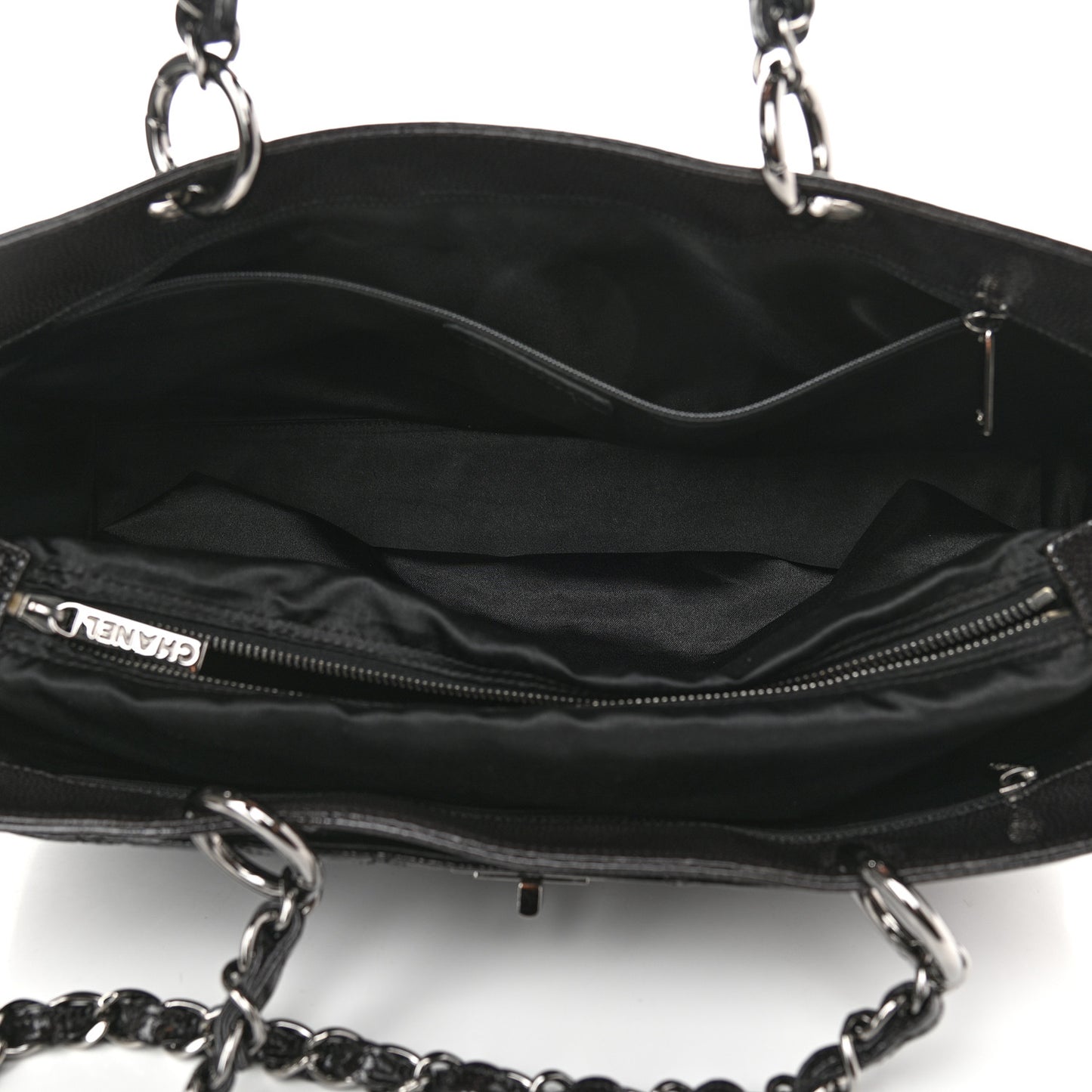 Glazed Caviar Quilted Diamond Shine Small Tote Black