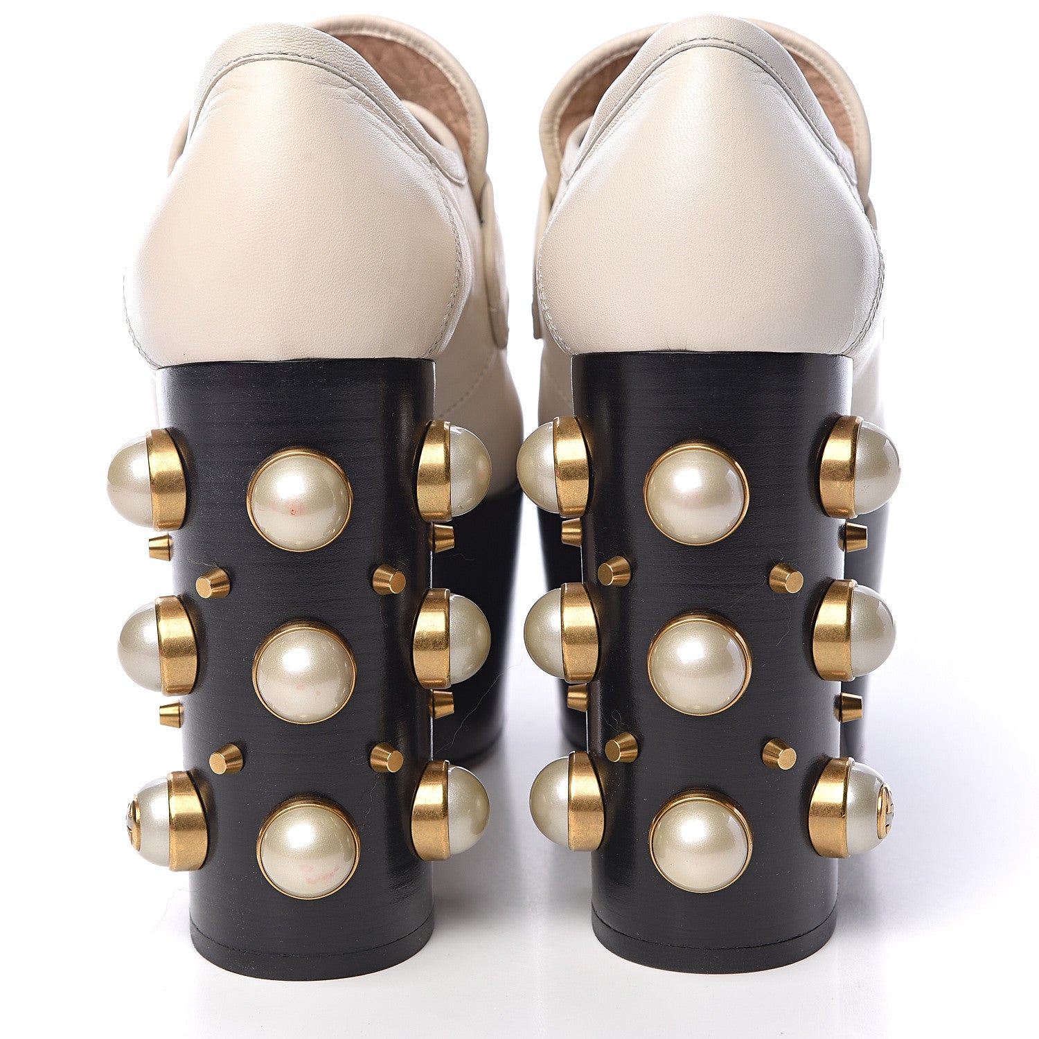 Gucci Malaga Kid Pearl Studded Vegas Platform Loafers 37 Mystic White 6 of 14