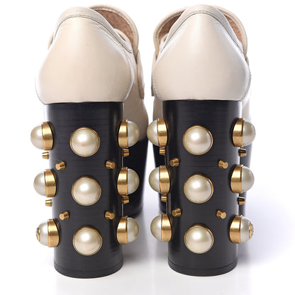 Gucci Malaga Kid Pearl Studded Vegas Platform Loafers 37 Mystic White 6 of 14