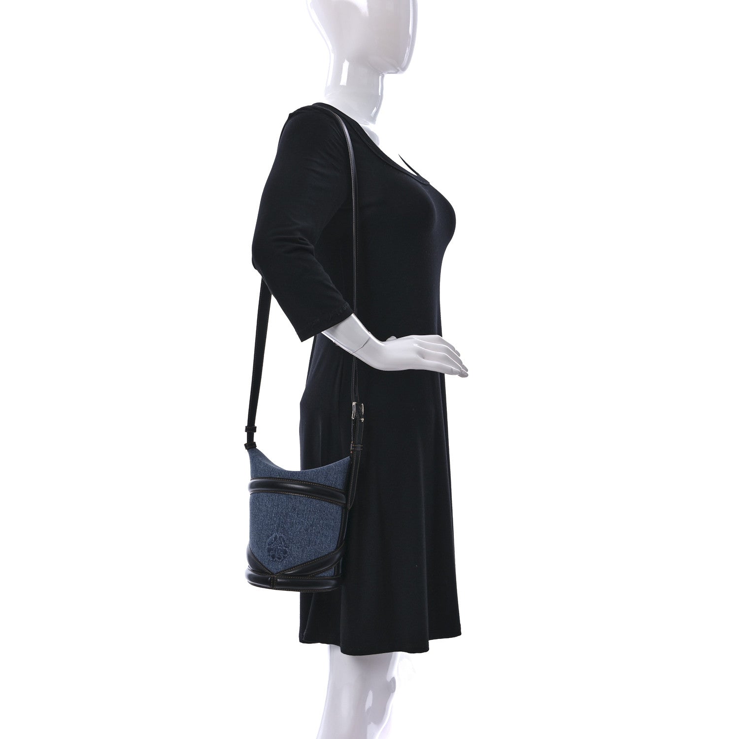 Alexander McQueen Denim Calfskin The Curve Small Shoulder Bag Black 2 of 10