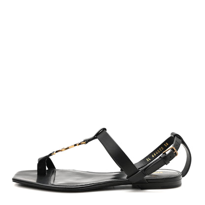 Saint Laurent Calfskin Cassandra Monogram Sandals 38 Black 1 of 10