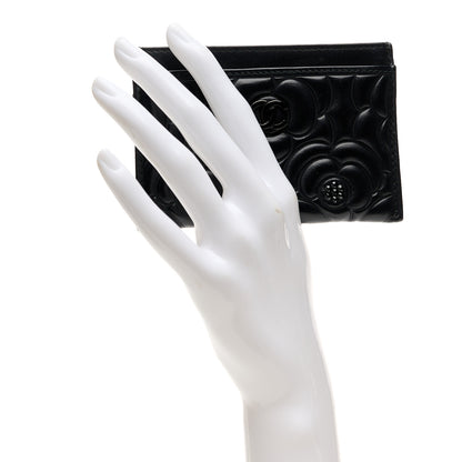 Chanel Lambskin Camellia Embossed Card Holder So Black 2 of 11