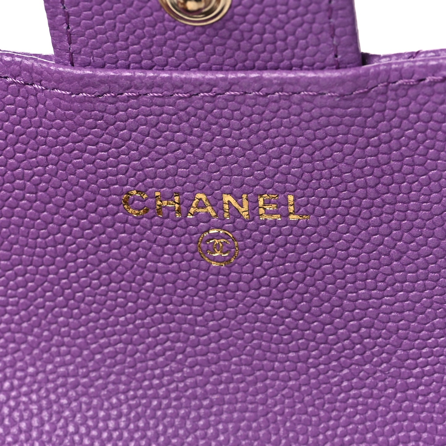 Caviar Quilted Flap Card Holder Wallet Purple