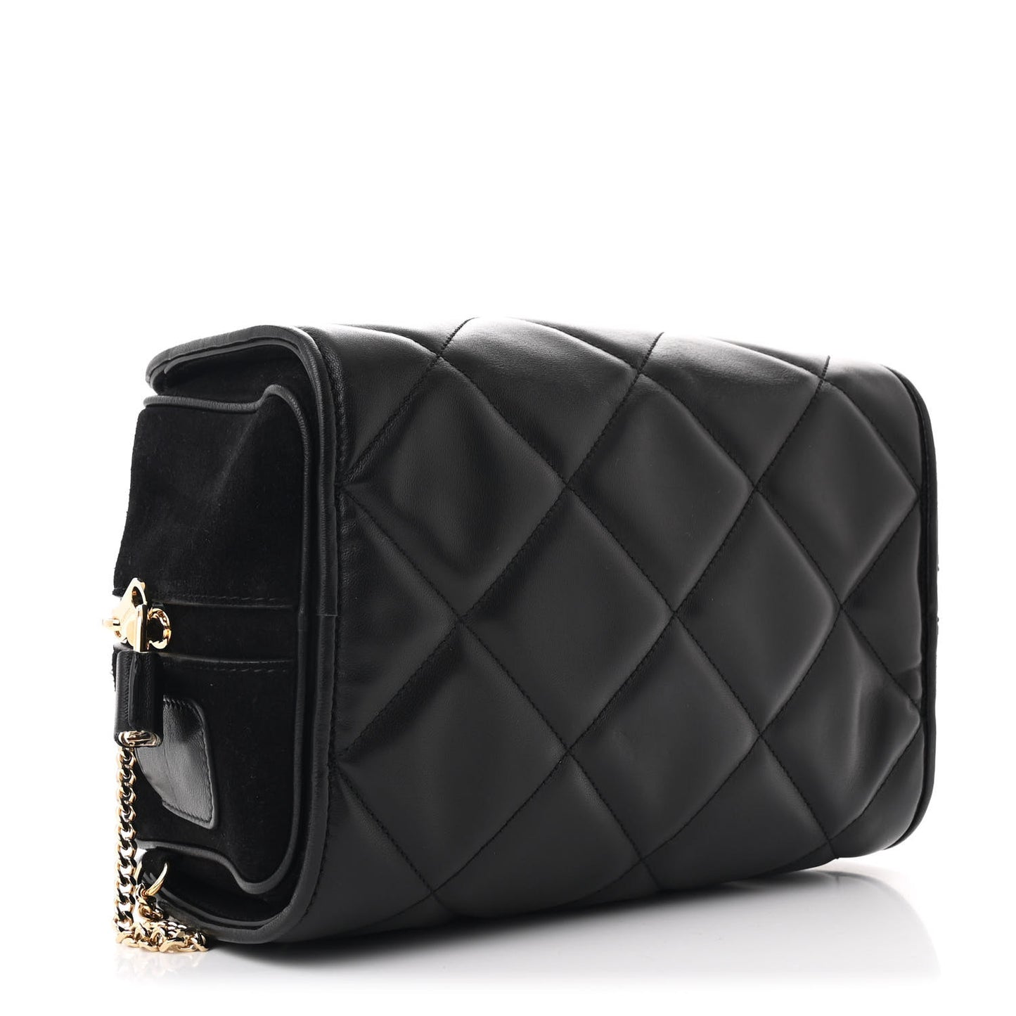 Lambskin Suede Quilted Small Double Cube Bag Black