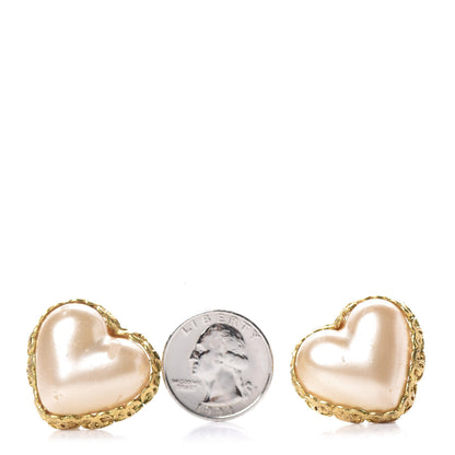 Chanel Pearl Heart Clip On Earrings Gold 4 of 4