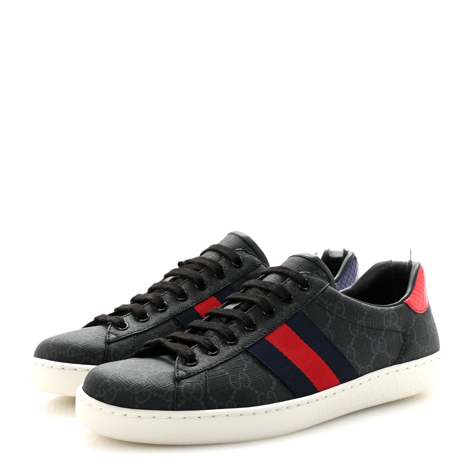Gucci GG Supreme Monogram Ayers Web Mens New Ace Sneakers 8 Black 4 of 10