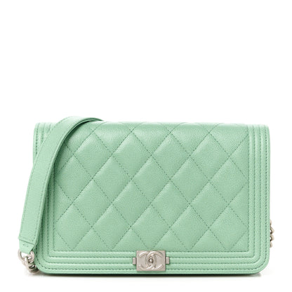 Chanel Caviar Quilted Boy Wallet On Chain WOC Light Green 1 of 12