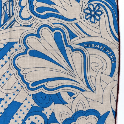 Hermes Cashmere Silk Faubourg Rainbow Shawl 140 Bleu White 2 of 4