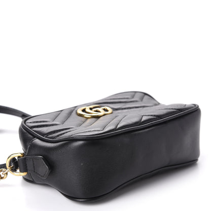Gucci Calfskin Matelasse Mini GG Marmont Chain Shoulder Bag Black 4 of 14