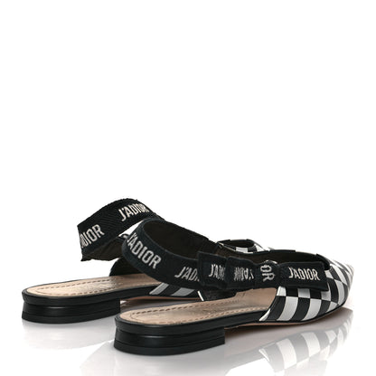 Christian Dior Calfskin Ribbon Checker Print J'Adior Slingback Ballet Flats 37 Black White 4 of 8