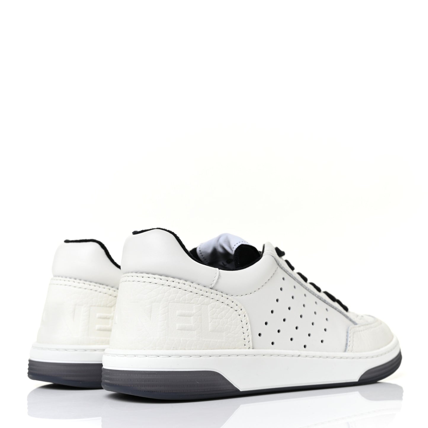 Grained Calfskin Fabric Womens Logo Sneakers 36 White Black