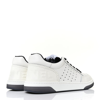 Chanel Grained Calfskin Fabric Womens Logo Sneakers 36 White Black 4 of 8