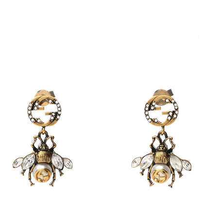 Gucci Crystal Pearl GG Drop Bee Earrings Gold 1 of 4