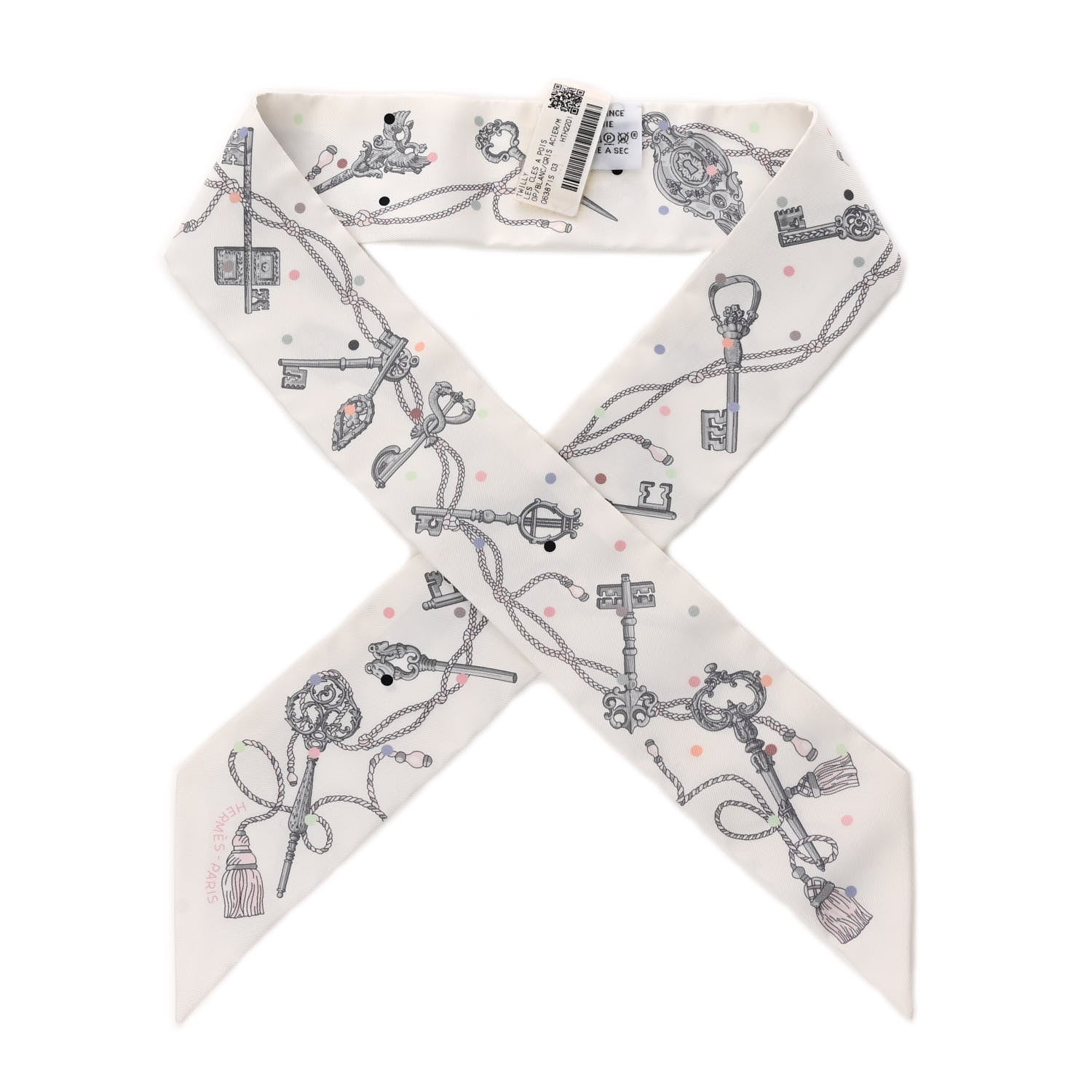 Hermes Silk Les Cles A Pois Twilly White Gris Acier 1 of 4