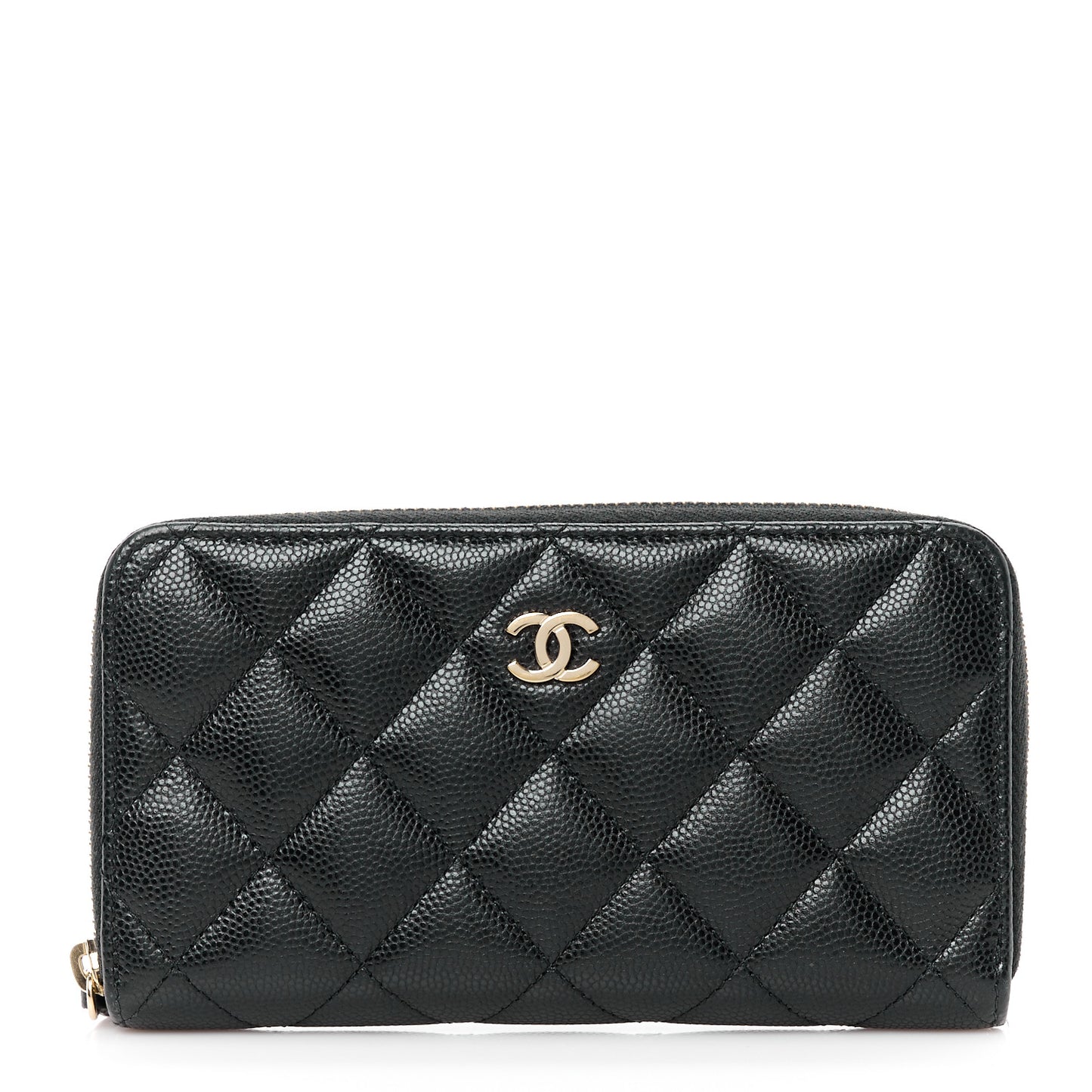 Caviar Quilted Medium Zip Around Wallet Black