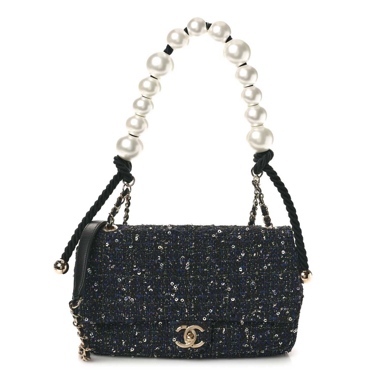 Chanel Tweed Medium Pearl Handle Flap Black Ecru 1 of 10