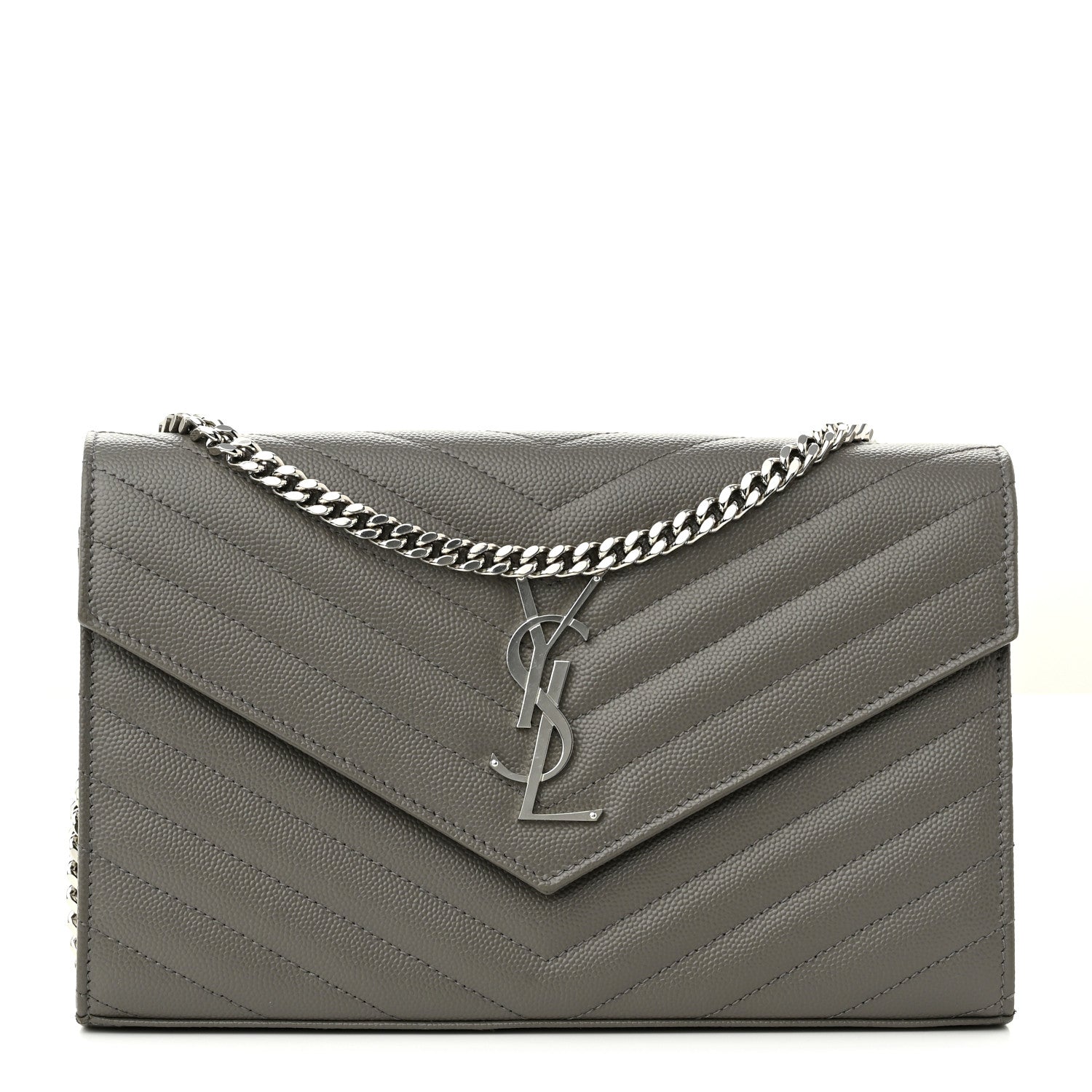 Saint Laurent Grain De Poudre Matelasse Chevron Monogram Chain Wallet Asphalt 1 of 9