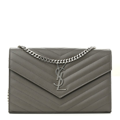 Saint Laurent Grain De Poudre Matelasse Chevron Monogram Chain Wallet Asphalt 1 of 9