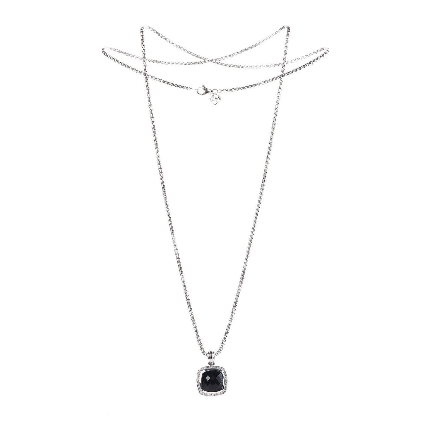 Sterling Silver Diamond Black Onyx 14mm Albion Pendant Necklace