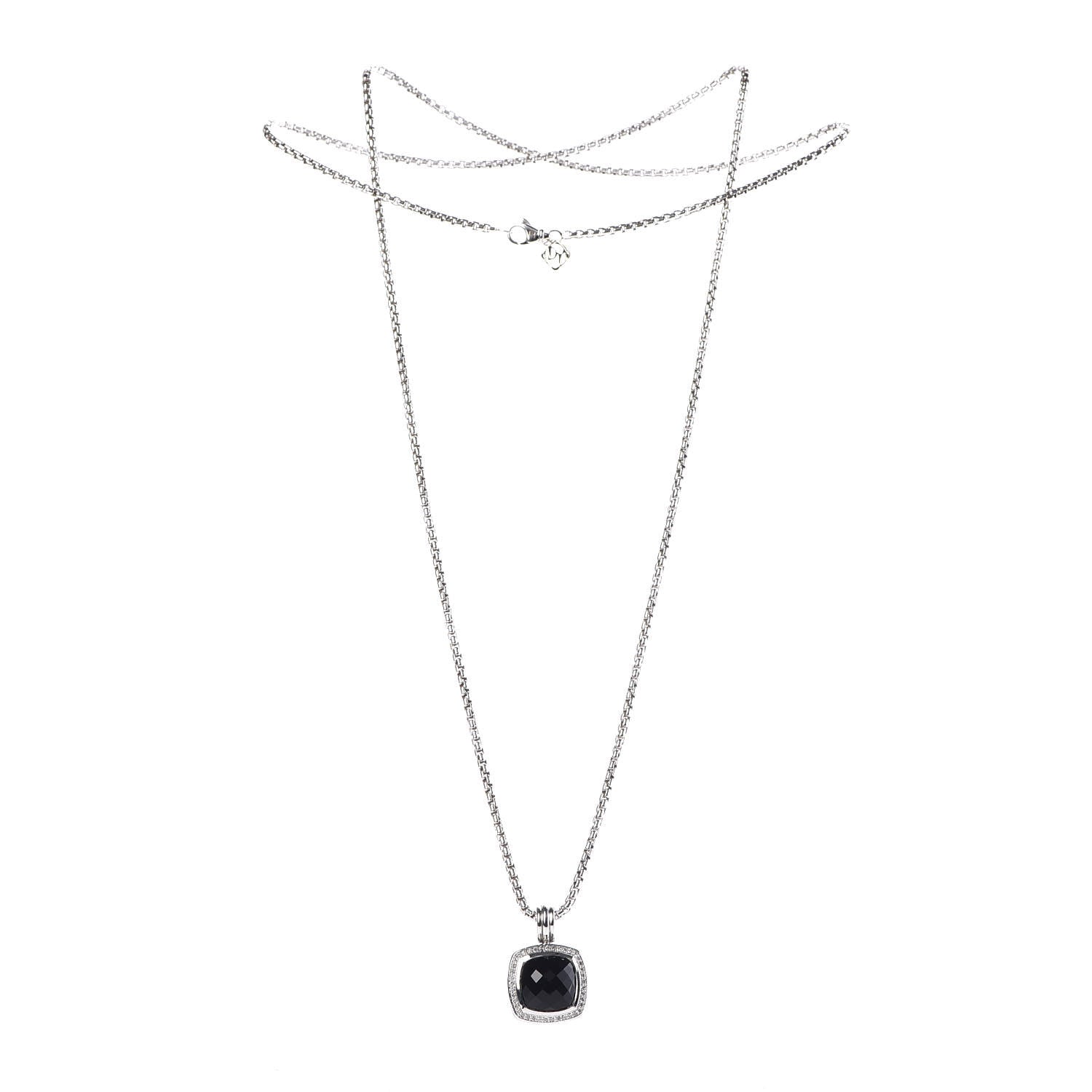 David Yurman Sterling Silver Diamond Black Onyx 14mm Albion Pendant Necklace 3 of 6