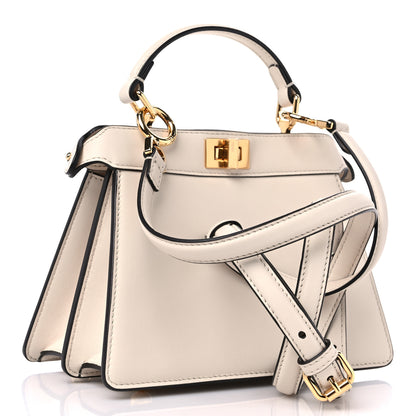 Fendi Vitello Seta Shiny Nappa Floral Embroidered Petite Peekaboo I SEE U Satchel Camelia White Ice 3 of 9