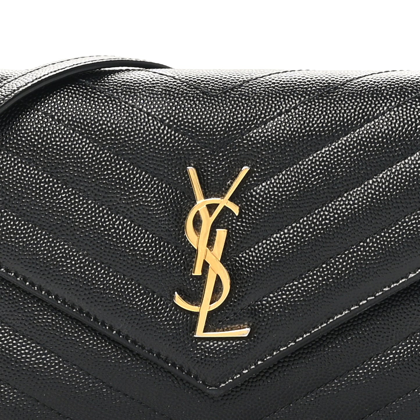 Grain De Poudre Matelasse Chevron Monogram Envelope Chain Wallet Black