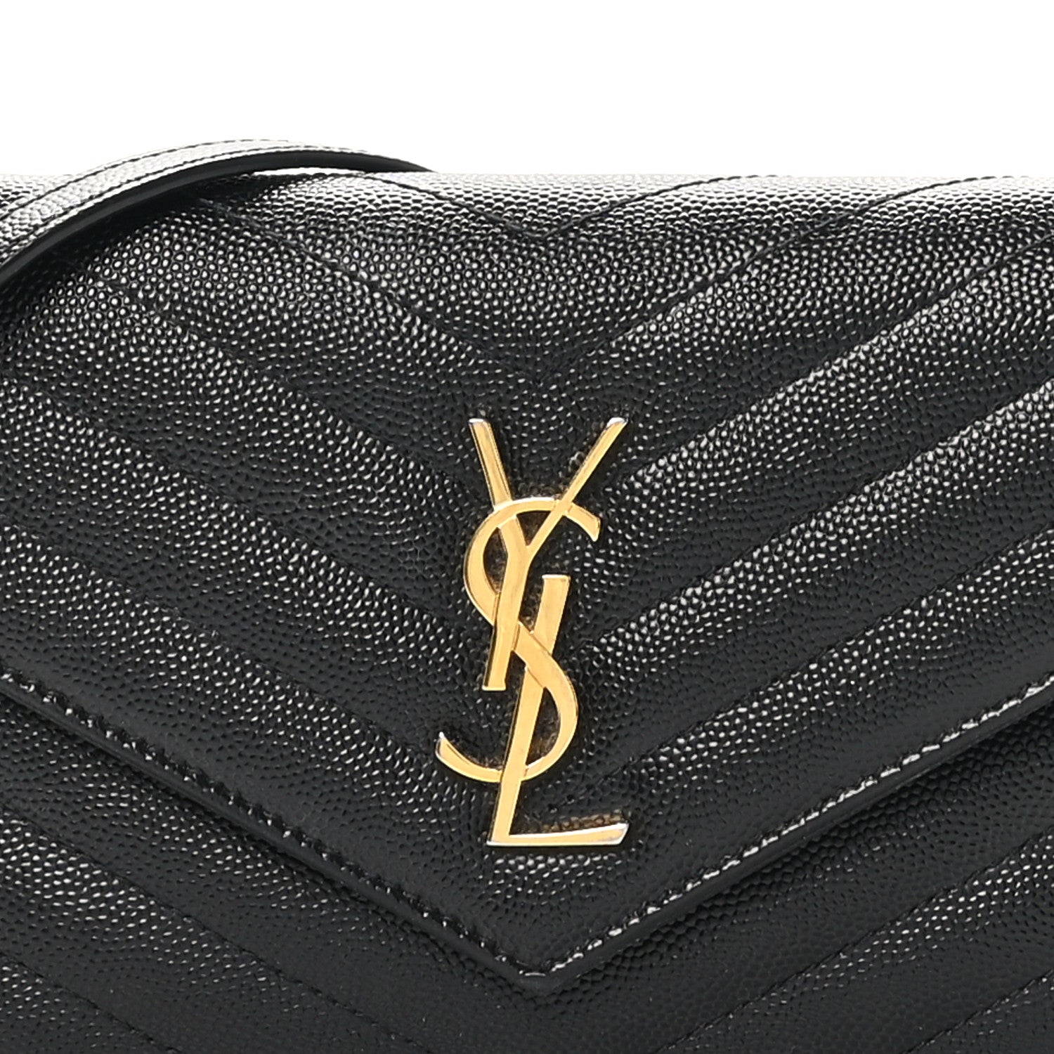 Saint Laurent Grain De Poudre Matelasse Chevron Monogram Envelope Chain Wallet Black 7 of 10