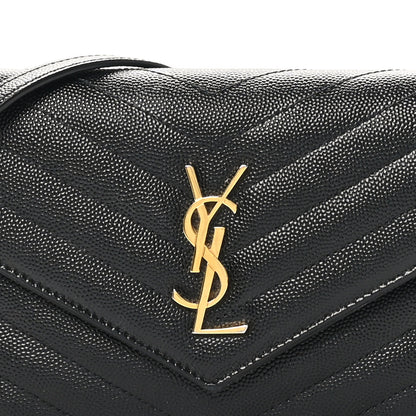 Saint Laurent Grain De Poudre Matelasse Chevron Monogram Envelope Chain Wallet Black 7 of 10