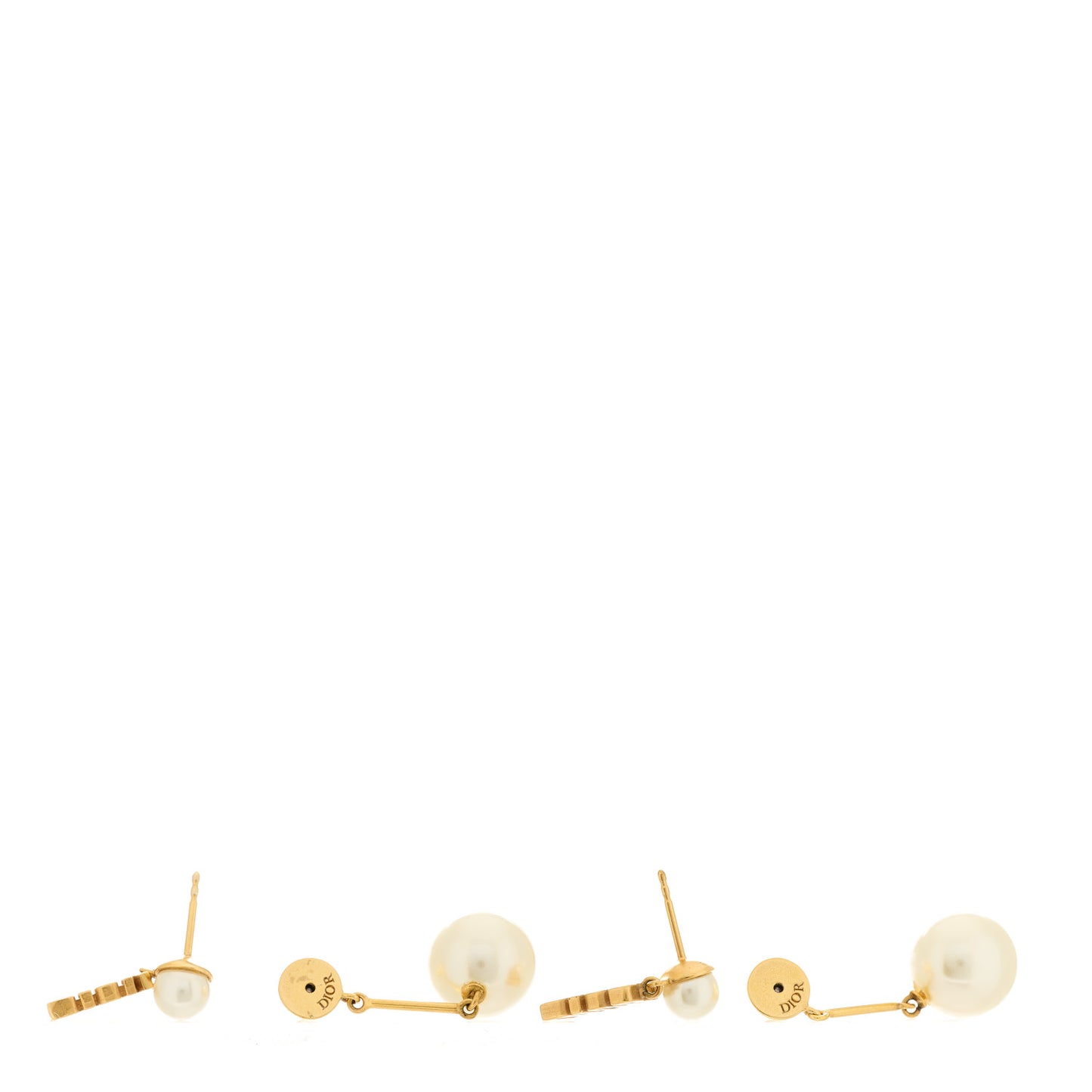 Pearl Tribal Logo Drop Earrings Gold White