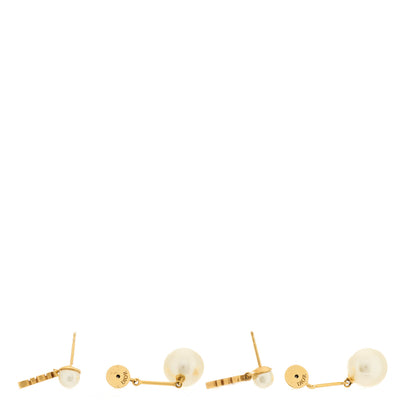 Christian Dior Pearl Tribal Logo Drop Earrings Gold White 3 of 5