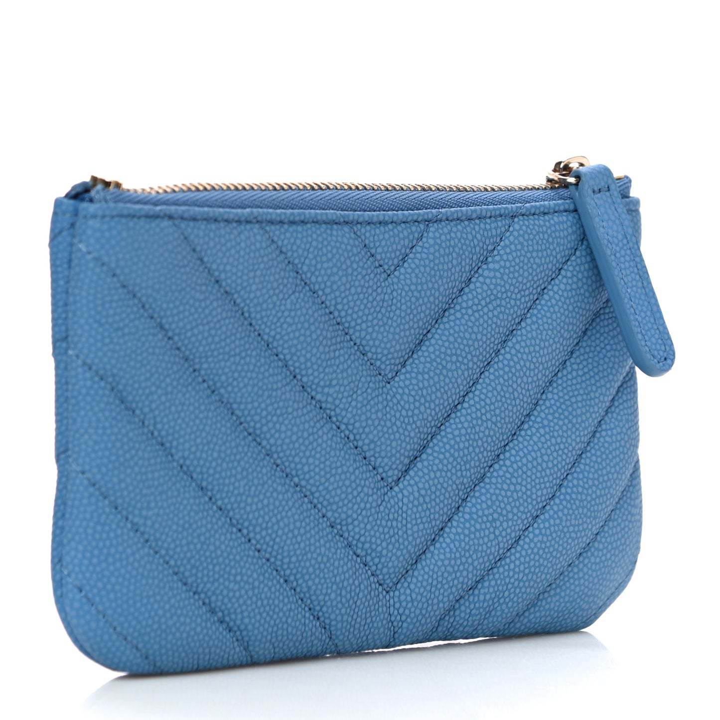 Caviar Chevron Quilted Small Cosmetic Case Blue