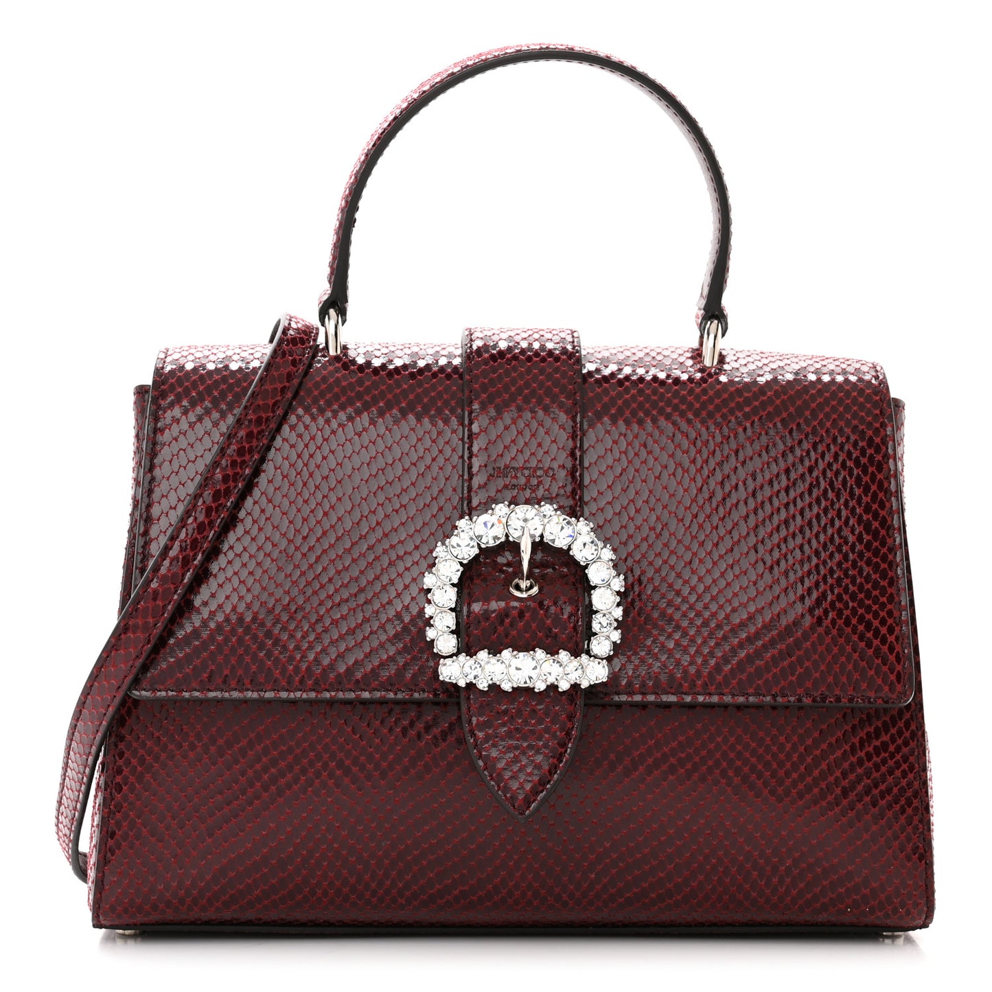 Lizard Printed Fabric Crystal Medium Cheri Top Handle Bag Bordeaux