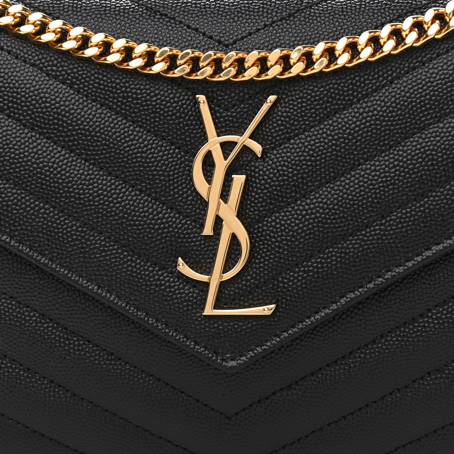 Saint Laurent Grain De Poudre Matelasse Chevron Monogram Chain Wallet Black 10 of 10