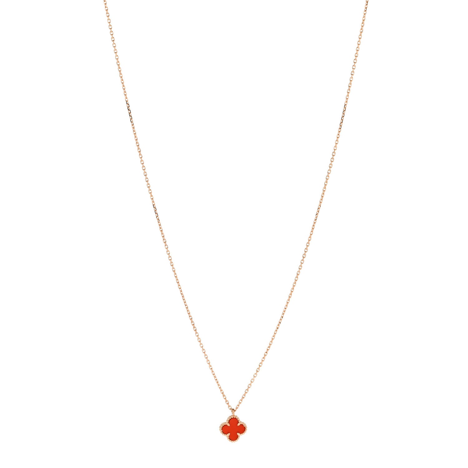 Van Cleef & Arpels 18K Rose Gold Carnelian Sweet Alhambra Pendant Necklace 1 of 7