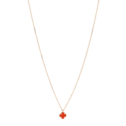 Van Cleef & Arpels 18K Rose Gold Carnelian Sweet Alhambra Pendant Necklace 1 of 7