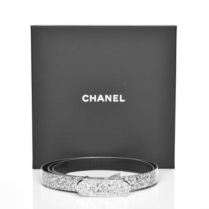 Chanel Glitter Calfskin CC Logo Skinny Belt 90 36 Silver 7 of 7